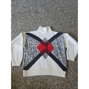 Vtg Deb White/cream Abstract Turtleneck Sweater 90s Size Large Acrylic
